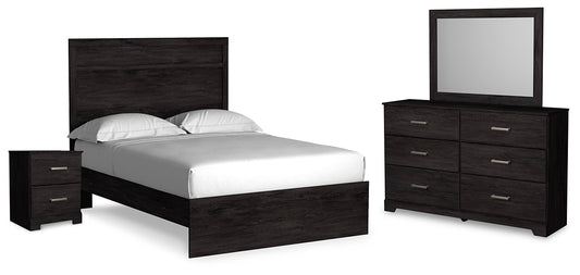 Belachime Panel Bed With Mirrored Dresser And Nightstand