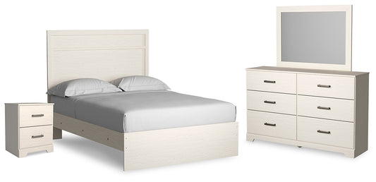 Stelsie Panel Bed With Mirrored Dresser And Nightstand