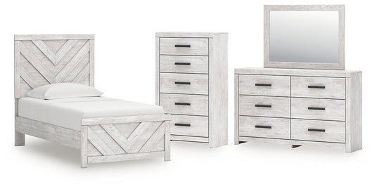 Cayboni Panel Bed With Mirrored Dresser And Chest