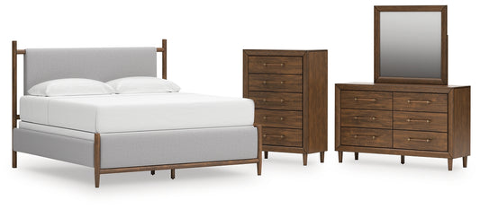 Lyncott Upholstered Bed With Mirrored Dresser And Chest