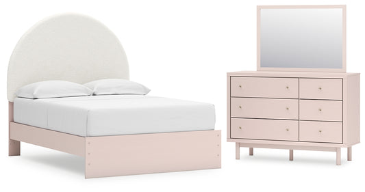 Wistenpine Upholstered Panel Bed With Mirrored Dresser