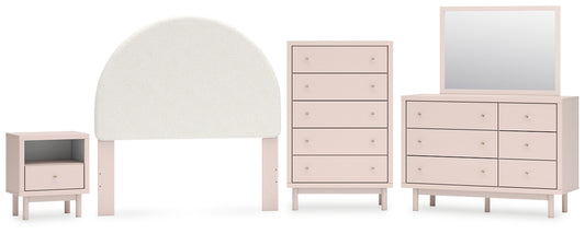 Wistenpine Upholstered Panel Headboard With Mirrored Dresser, Chest And Nightstand