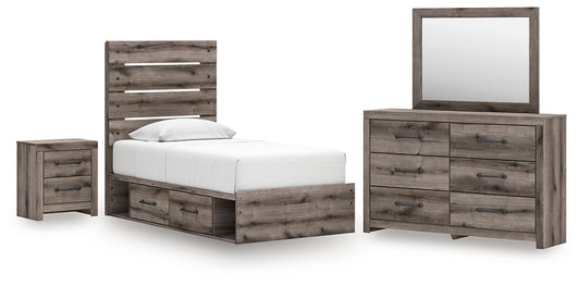 Graystorm Panel Storage Bed With Mirrored Dresser And Nightstand