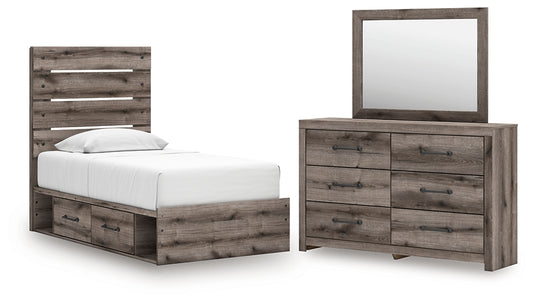 Graystorm Panel Storage Bed With Mirrored Dresser
