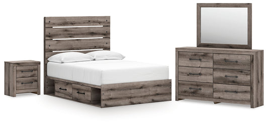 Graystorm Panel Bed With Storage With Mirrored Dresser And Nightstand