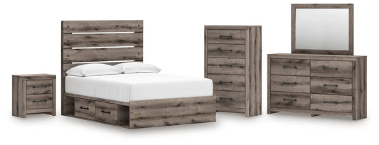 Graystorm Panel Bed With Storage With Mirrored Dresser, Chest And Nightstand