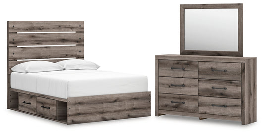 Graystorm Panel Bed With Storage With Mirrored Dresser