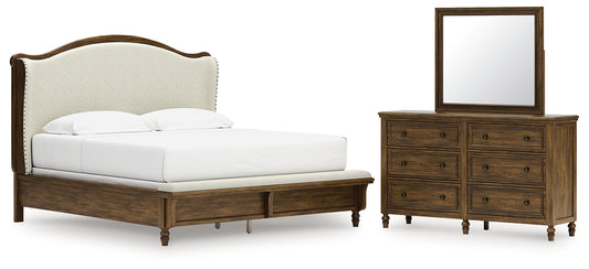 Sturlayne Upholstered Panel Bed With Mirrored Dresser
