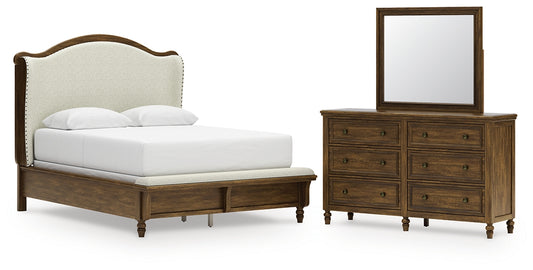 Sturlayne Upholstered Panel Bed With Mirrored Dresser