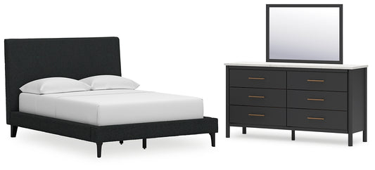 Cadmori Upholstered Bed With Mirrored Dresser