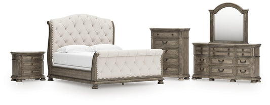 Ardenfield Upholstered Sleigh Bed With Mirrored Dresser, Chest And Nightstand
