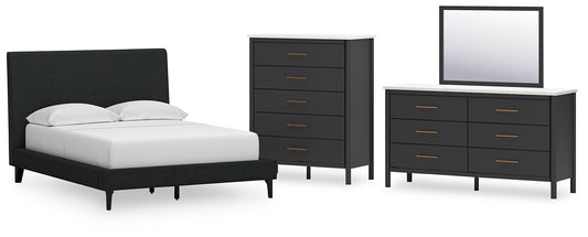 Cadmori Upholstered Bed With Mirrored Dresser And Chest