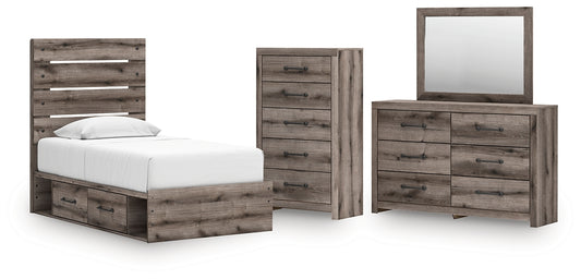 Graystorm Panel Storage Bed With Mirrored Dresser And Chest