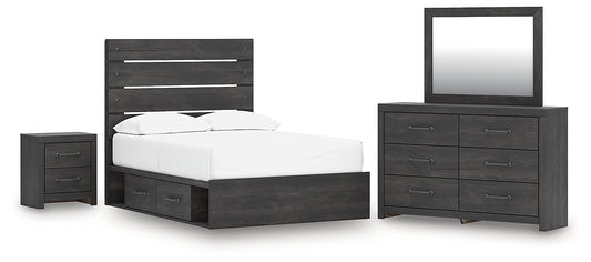 Hollivern Panel Bed With Storage With Mirrored Dresser And Nightstand