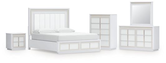 Chalanna California Upholstered Storage Bed With Mirrored Dresser, Chest And Nightstand