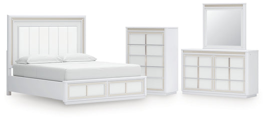 Chalanna California Upholstered Storage Bed With Mirrored Dresser And Chest