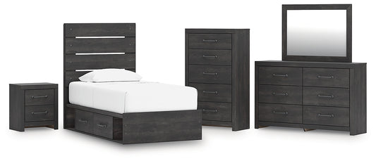 Hollivern Panel Bed With Storage With Mirrored Dresser, Chest And Nightstand