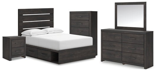 Hollivern Panel Bed With Storage With Mirrored Dresser, Chest And Nightstand