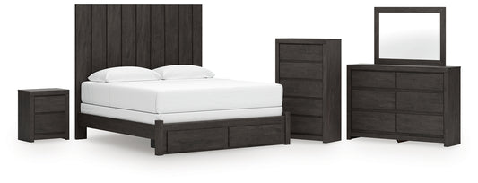 Fraluna Panel Storage Bed With Mirrored Dresser, Chest And Nightstand