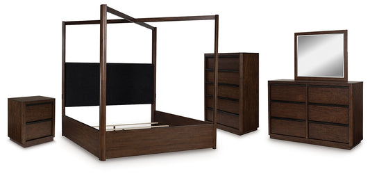Dilenno Canopy Bed With Mirrored Dresser, Chest And Nightstand