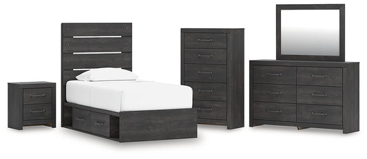 Hollivern Panel Storage Bed With Mirrored Dresser, Chest And Nightstand
