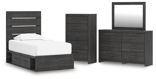 Hollivern Panel Storage Bed With Mirrored Dresser And Chest