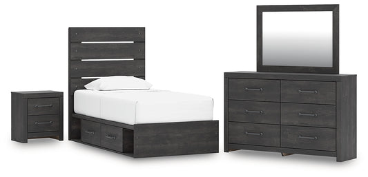 Hollivern Panel Storage Bed With Mirrored Dresser And Nightstand