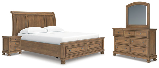 Feddinger California Storage Sleigh Bed With Mirrored Dresser And Nightstand