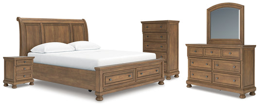 Feddinger California Storage Sleigh Bed With Mirrored Dresser, Chest And Nightstand