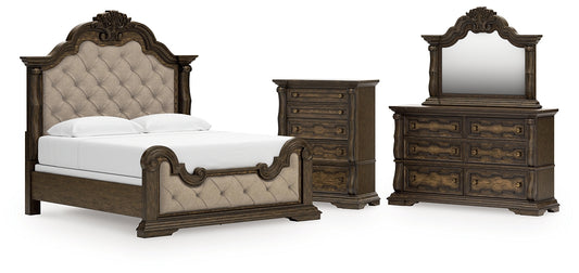 Maylee Upholstered Bed With Mirrored Dresser And Chest