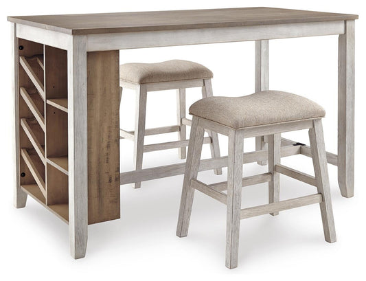 Mesa de comedor Skempton de altura de mostrador y dos taburetes