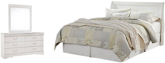 Cabecero de cama estilo trineo Anarasia con tocador con espejo