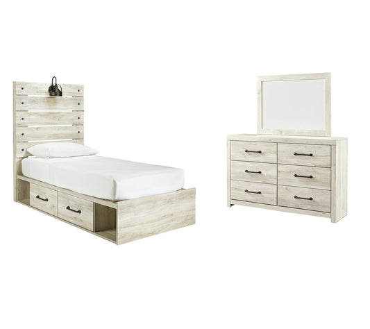Cama Cambeck con 4 cajones y cómoda con espejo