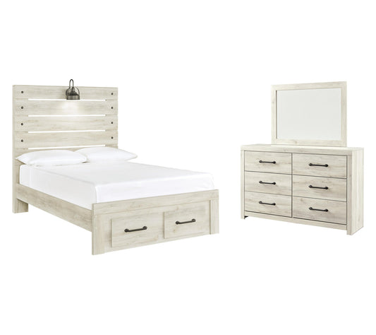 Cama Cambeck con dos cajones y cómoda con espejo
