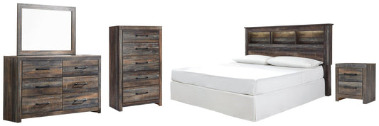 Cabecera con estantería Drystan/California King, cómoda con espejo, cómoda y mesita de noche