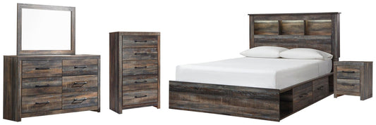 Cama-librería Drystan con 4 cajones, cómoda con espejo, cómoda y mesita de noche