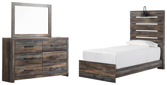 Cama con paneles Drystan y tocador con espejo