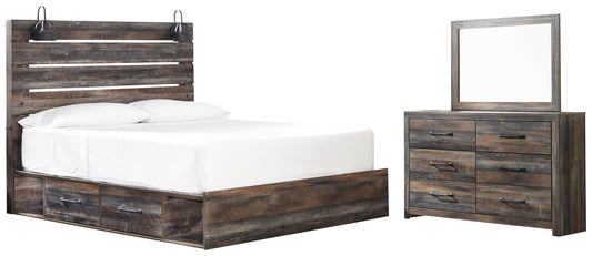 Cama Drystan con 4 cajones y cómoda con espejo