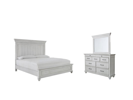 Cama con paneles Kanwyn y tocador con espejo