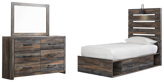 Cama Drystan con 4 cajones y cómoda con espejo