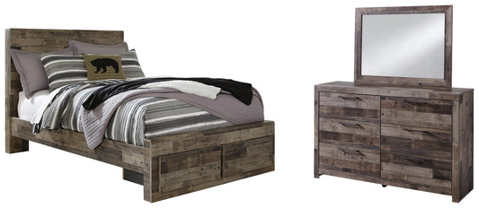 Derekson Panel Bed With 2 Storage Drawers With Mirrored Dresser
