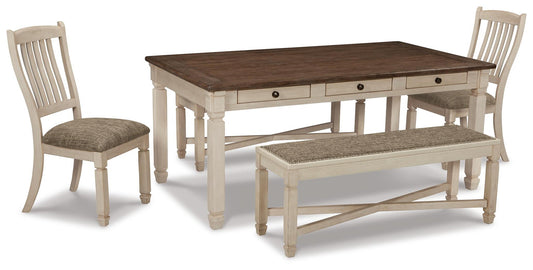 Mesa de comedor Bolanburg, 2 sillas y 2 bancos