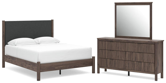 Pamytta Upholstered Panel Platform Bed, Dresser And Mirror
