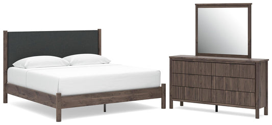 Pamytta Upholstered Panel Platform Bed, Dresser And Mirror