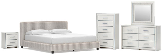 Zuraleus California Upholstered Bed, Dresser, Mirror, Chest And Nightstand