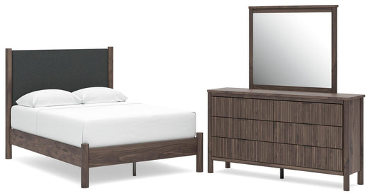 Pamytta Upholstered Panel Platform Bed, Dresser And Mirror