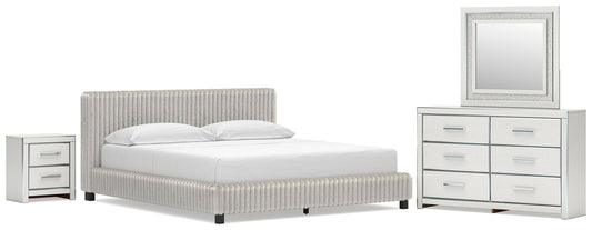 Zuraleus California Upholstered Bed, Dresser, Mirror And Nightstand