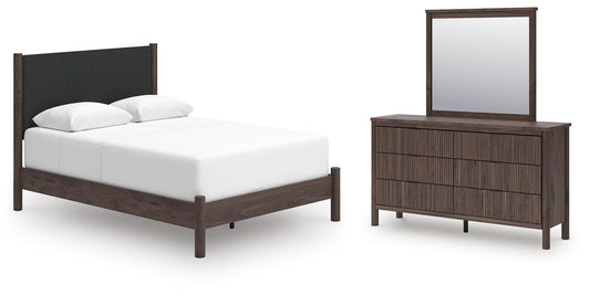 Pamytta Upholstered Panel Bed, Dresser And Mirror