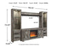 Centro de entretenimiento Wynnlow de 4 piezas con chimenea eléctrica