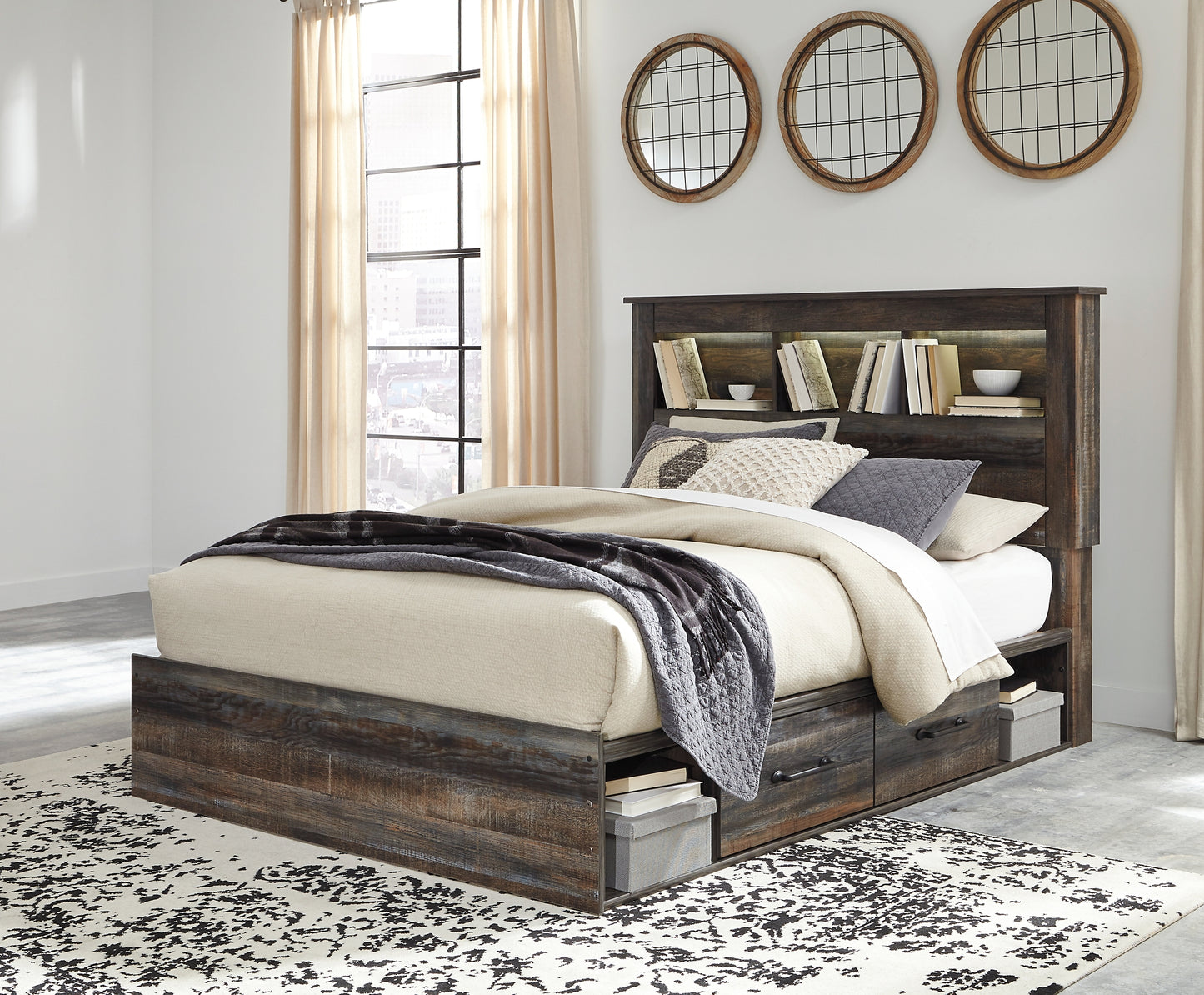 Cama-librería Drystan con dos cajones de almacenamiento